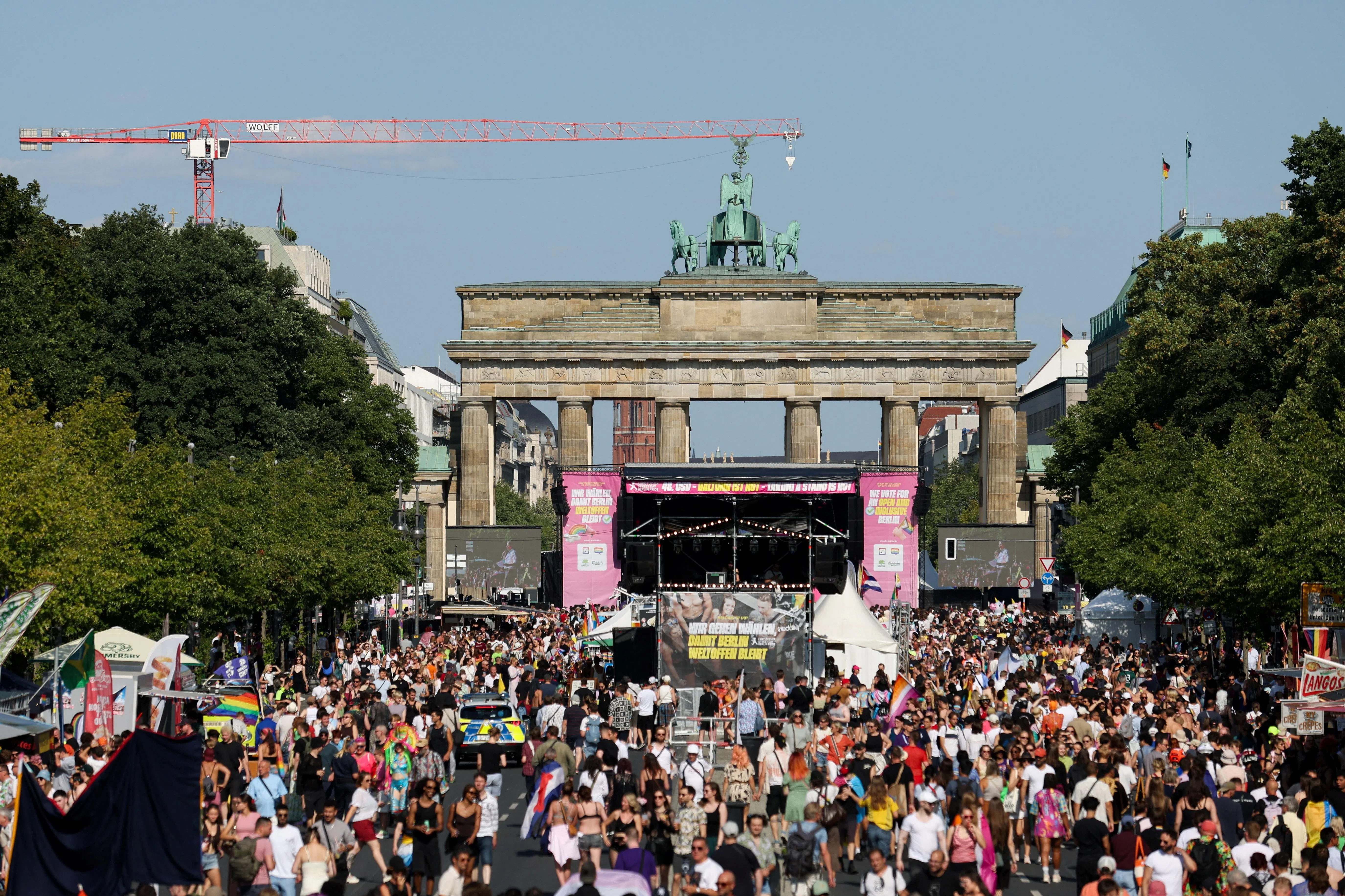 People attend the annual Christopher Street Day (CSD) LGBT Pride demonstration, in Berlin, Germany, July 25, 2026. REUTERS/Maryam Majd