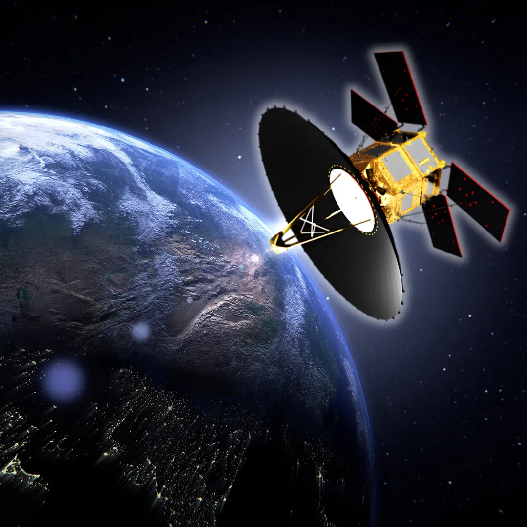An illustration of TeLEOS-2 orbiting earth, which was launched in 2023. The earth observation satellite was developed by ST Engineering and Singapore’s Defence Science and Technology Agency.
