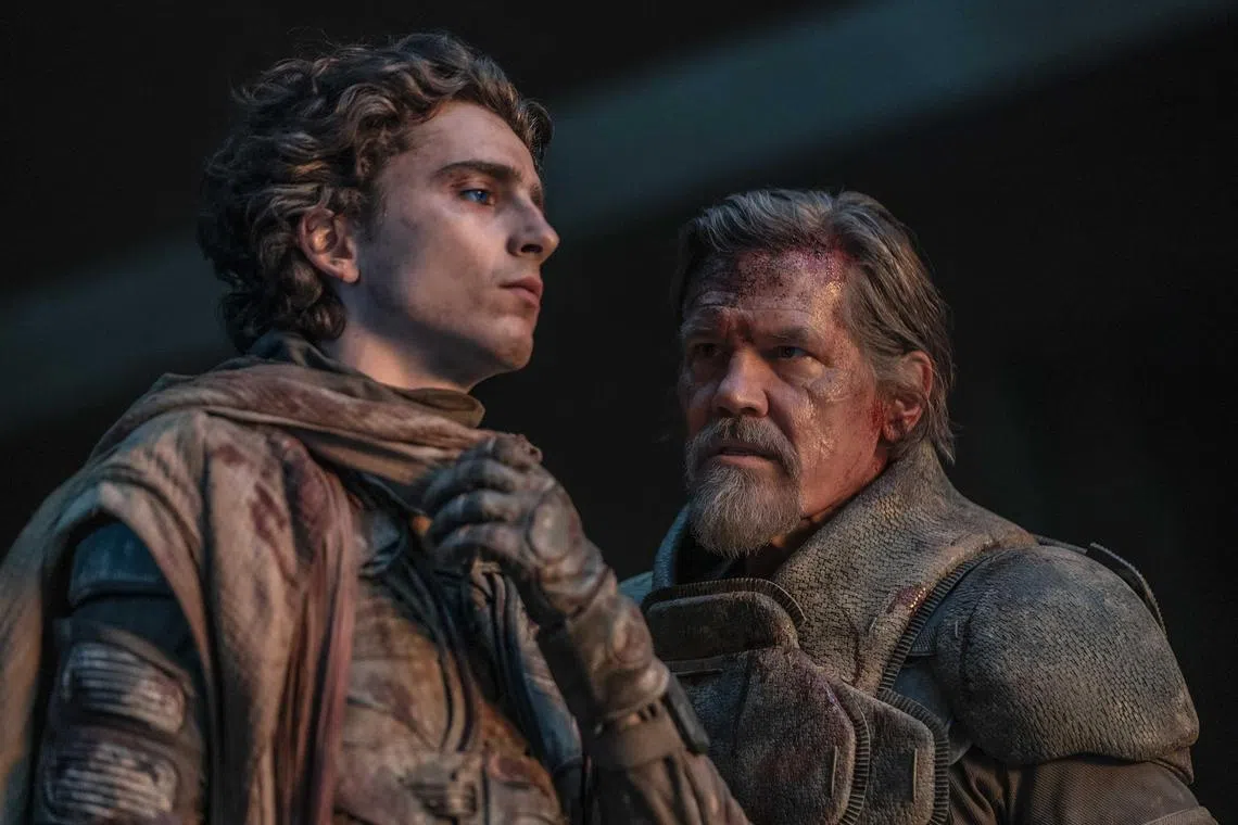 Timothee Chalamet (left) and Josh Brolin in Dune: Part Two.