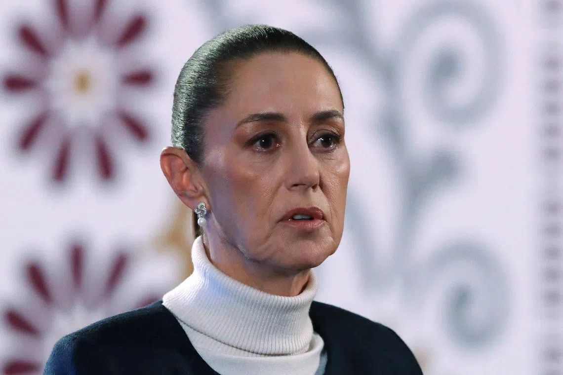 FILE PHOTO: Mexico's President Claudia Sheinbaum speaks during a press conference in Mexico City, Mexico October 8, 2024. REUTERS/Henry Romero/File Photo