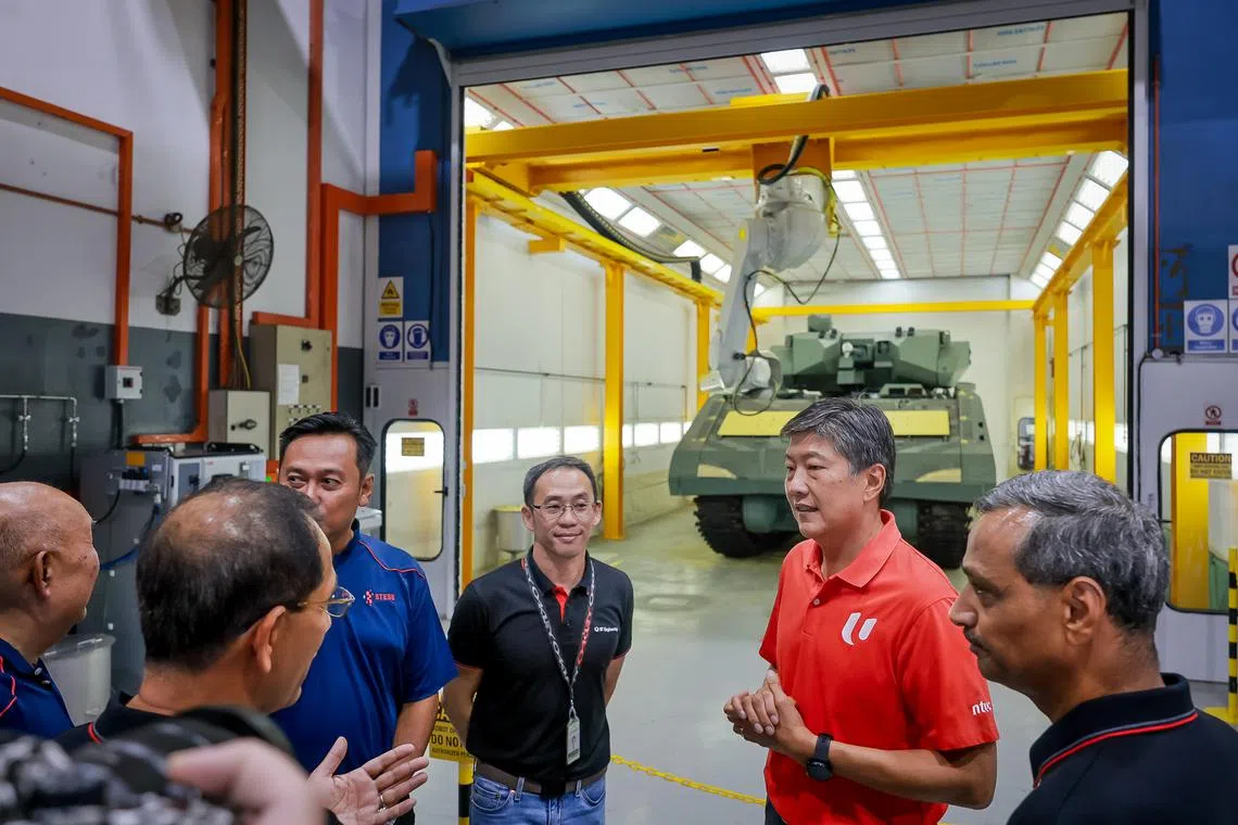 NTUC secretary-general Ng Chee Meng visiting ST Engineering Land Systems’ Jalan Boon Lay compound on April 12.