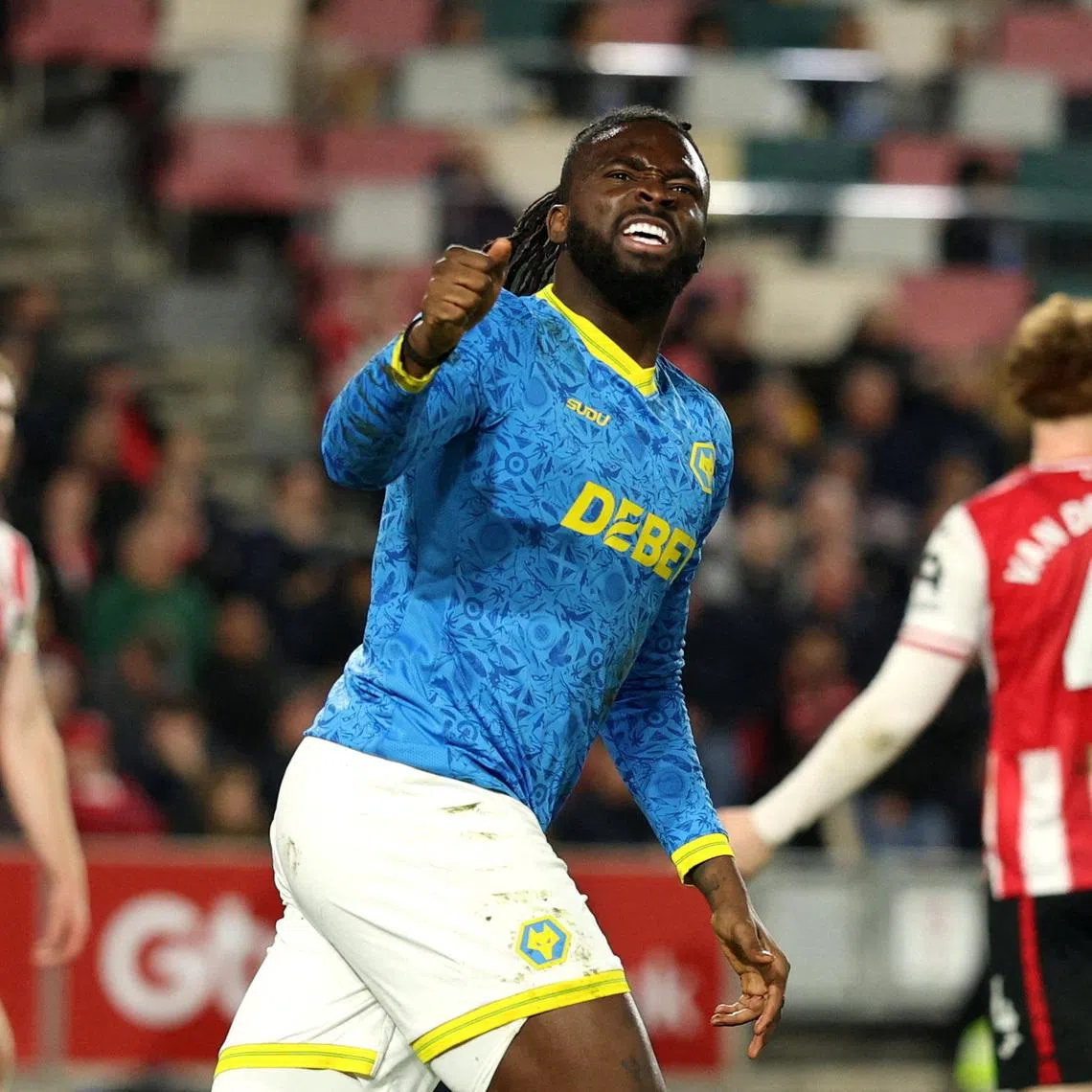 Soccer Football - Premier League - Brentford v Wolverhampton Wanderers - GTech Community Stadium, London, Britain - March 16, 2026 Wolverhampton Wanderers' Tolu Arokodare celebrates scoring their second goal REUTERS/Ian Walton
