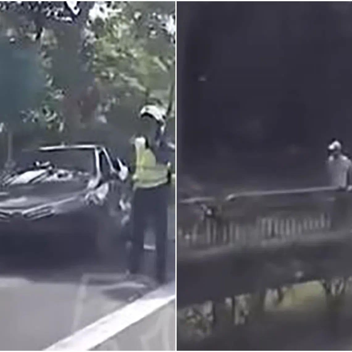 In a video uploaded on Facebook on June 21, a man (right) can be seen running against traffic along the road shoulder of the SLE.