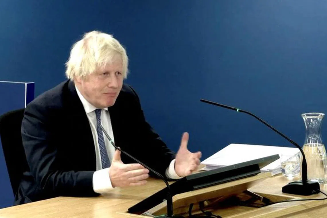 Former British Prime Minister Boris Johnson gives evidence at the COVID-19 Inquiry, in London, Britain, December 7, 2023 in this screen grab obtained from a handout video. UK Covid-19 Inquiry/Handout via REUTERS