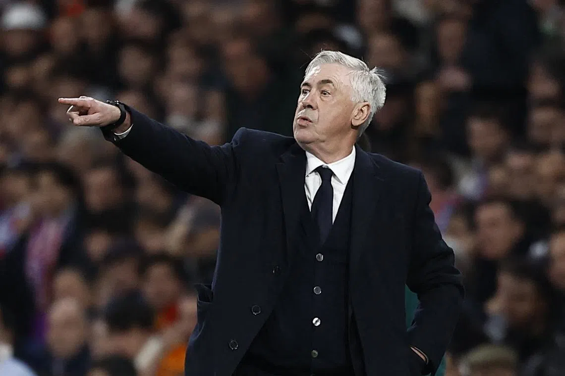 Soccer Football - Champions League - Round of 16 - First Leg - Real Madrid v Atletico Madrid - Santiago Bernabeu, Madrid, Spain - March 4, 2025 Real Madrid coach Carlo Ancelotti REUTERS/Juan Medina