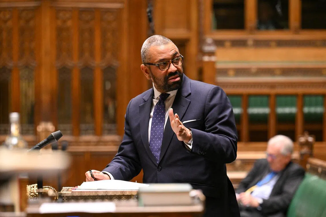 British Home Secretary James Cleverly makes a statement on the publication of the Part 1 Angiolini Inquiry report at the House of Commons in London, Britain February 29, 2024. UK Parliament/Maria Unger/Handout via REUTERS/file photo