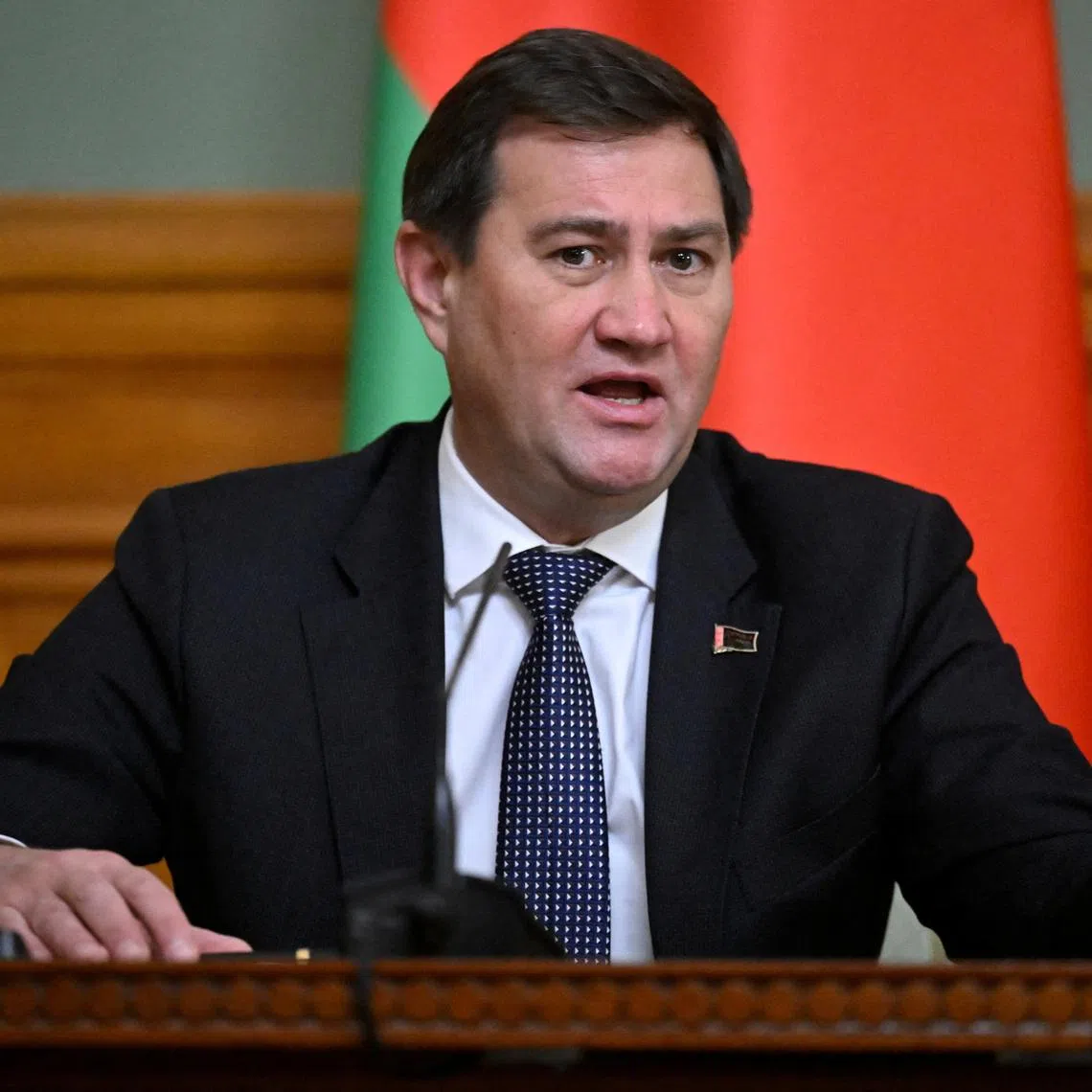 FILE PHOTO: Belarusian Foreign Minister Maxim Ryzhenkov speaks during a joint press conference with Russian Foreign Minister Sergei Lavrov following a meeting of the Boards of the Foreign Ministries of Russia and Belarus in Moscow, Russia November 25, 2025. Alexander Nemenov/Pool via REUTERS/ File Photo