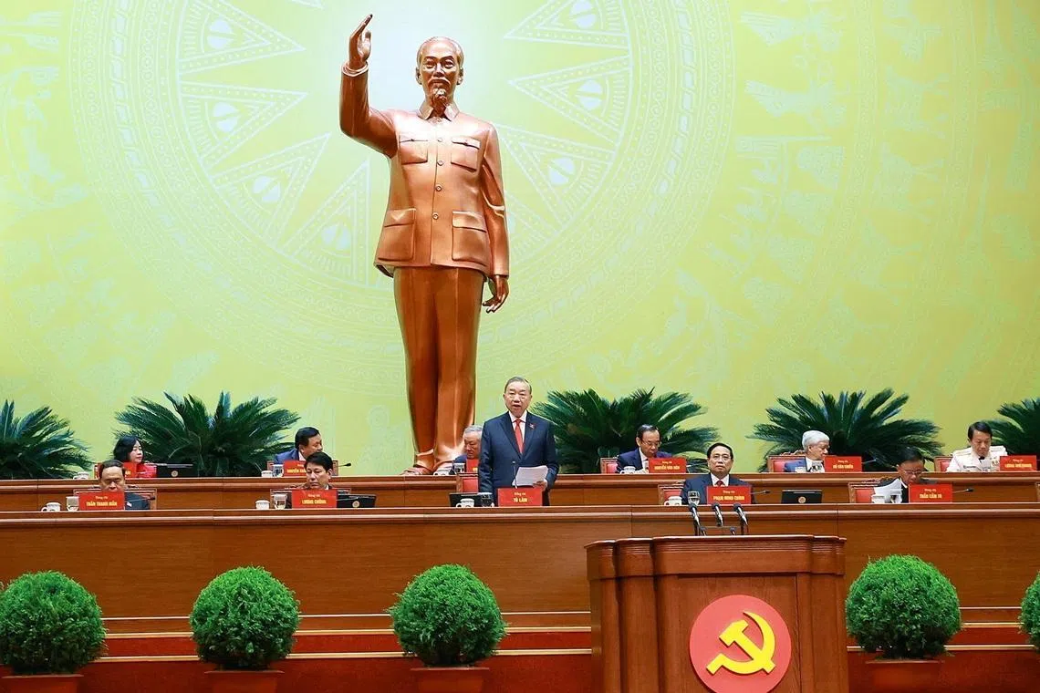 Vietnam’s Communist Party General Secretary To Lam speaks ahead of the voting session of the 14th National Party Congress in Hanoi, Vietnam, January 22, 2026. VNA/Handout via REUTERS