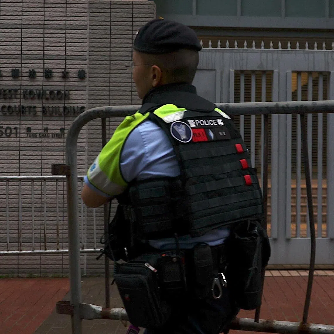 Barricade set up outside Hong Kong's West Kowloon Law Courts Building, sitting as the High Court, ahead of scheduled closing submissions.