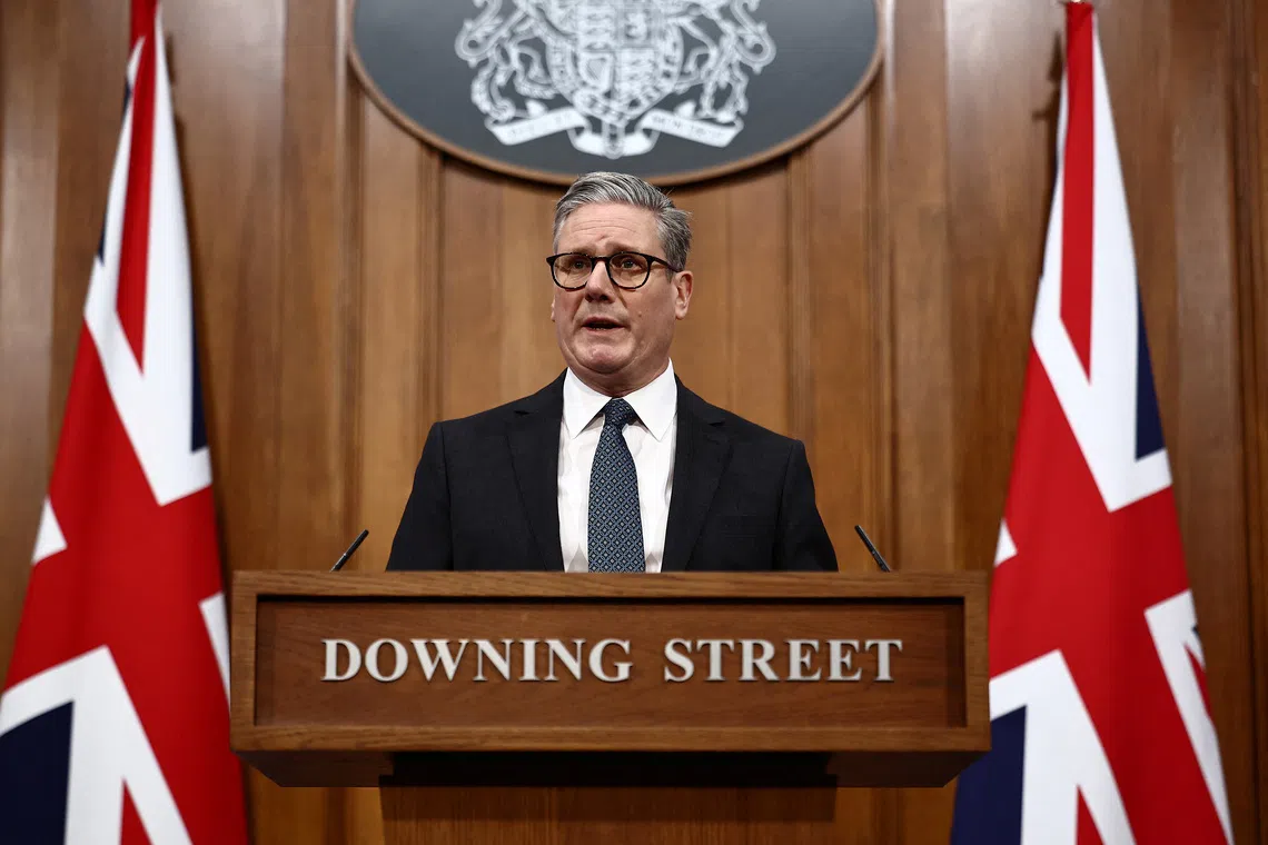 Britain's Prime Minister Keir Starmer speaks during a press conference at the Downing Street Briefing Room in central London, Britain January 21, 2025, following the guilty plea of the Southport attacker Axel Rudakubana.  HENRY NICHOLLS/Pool via REUTERS