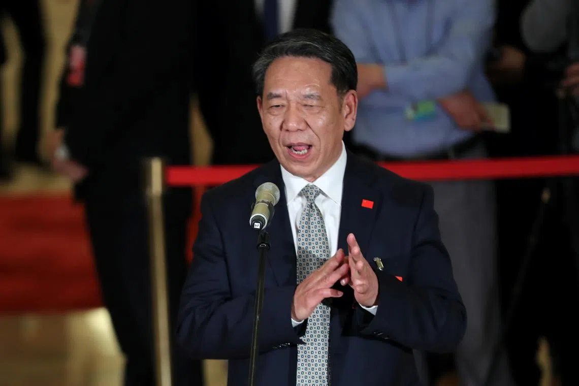 FILE PHOTO: Wu Weiren, CPPCC member and chief designer of China's lunar probe program speaks to the media before the opening session of the Chinese People's Political Consultative Conference (CPPCC) at the Great Hall of the People in Beijing, China March 3, 2019.  REUTERS/Stringer/Fille Photo