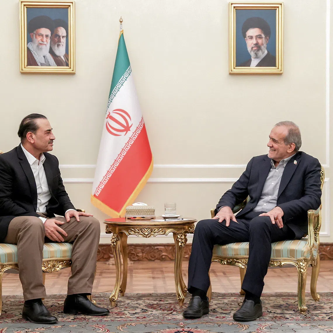 Iranian President Masoud Pezeshkian meets with chief of Defence Forces of Pakistan, Field Marshal Asim Munir, in Tehran, Iran, August 24, 2026. Iran's Presidential website/WANA (West Asia News Agency)/Handout via REUTERS