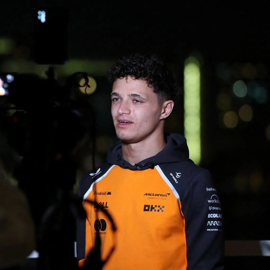 McLaren's Lando Norris is interviewed the day after becoming the 2025 Formula One World Champion in Abu Dhabi, United Arab Emirates, December 8, 2025. REUTERS/Satish Kumar