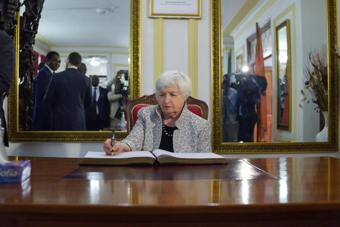 US Treasury Secretary Janet Yellen, seen here in Zambia, is on a three-country trip to assure Africa the US remains engaged.