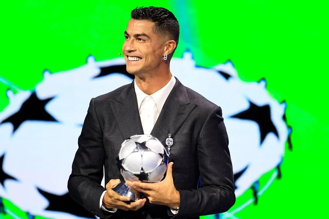 Portugal's Cristiano Ronaldo was presented with an award for being the all-time top scorer of the Champions League. 