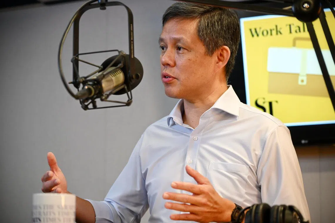 Minister-in-charge of the Public Service Chan Chun Sing, is the guest in our Work Talk podcast in the ST Podcast studio.