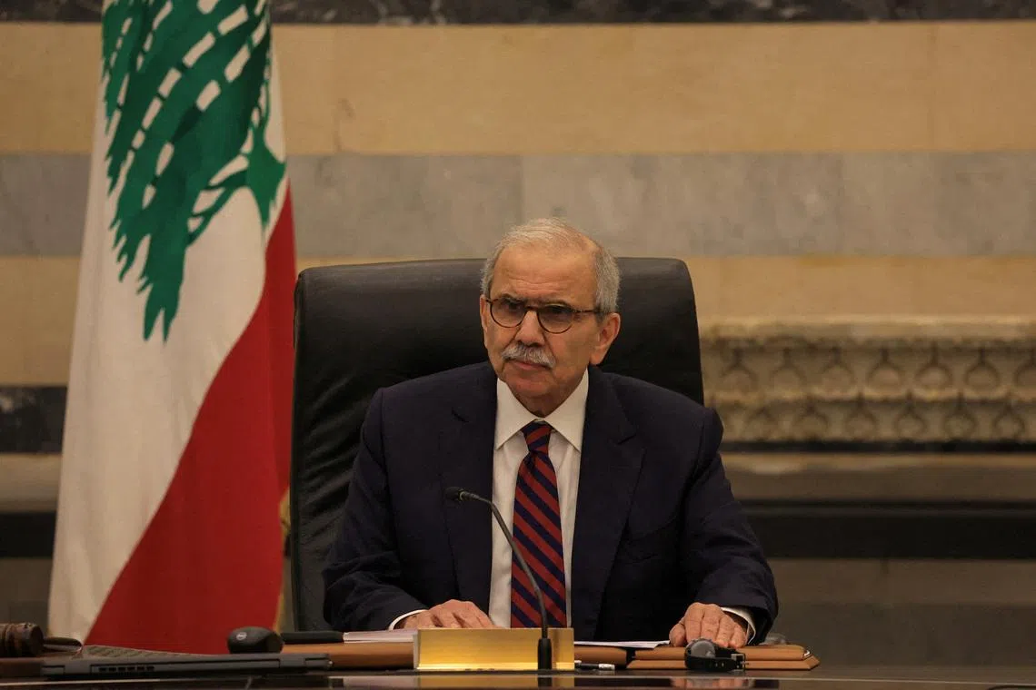 Lebanese Prime Minister Nawaf Salam leads a cabinet meeting, amid escalating hostilities between Israel and Hezbollah, as the U.S.-Israeli conflict with Iran continues, in Beirut, Lebanon, March 26, 2026.