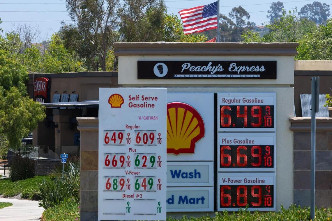 The price of gasoline is shown at a gas station in Encinitas, California, on May 11.