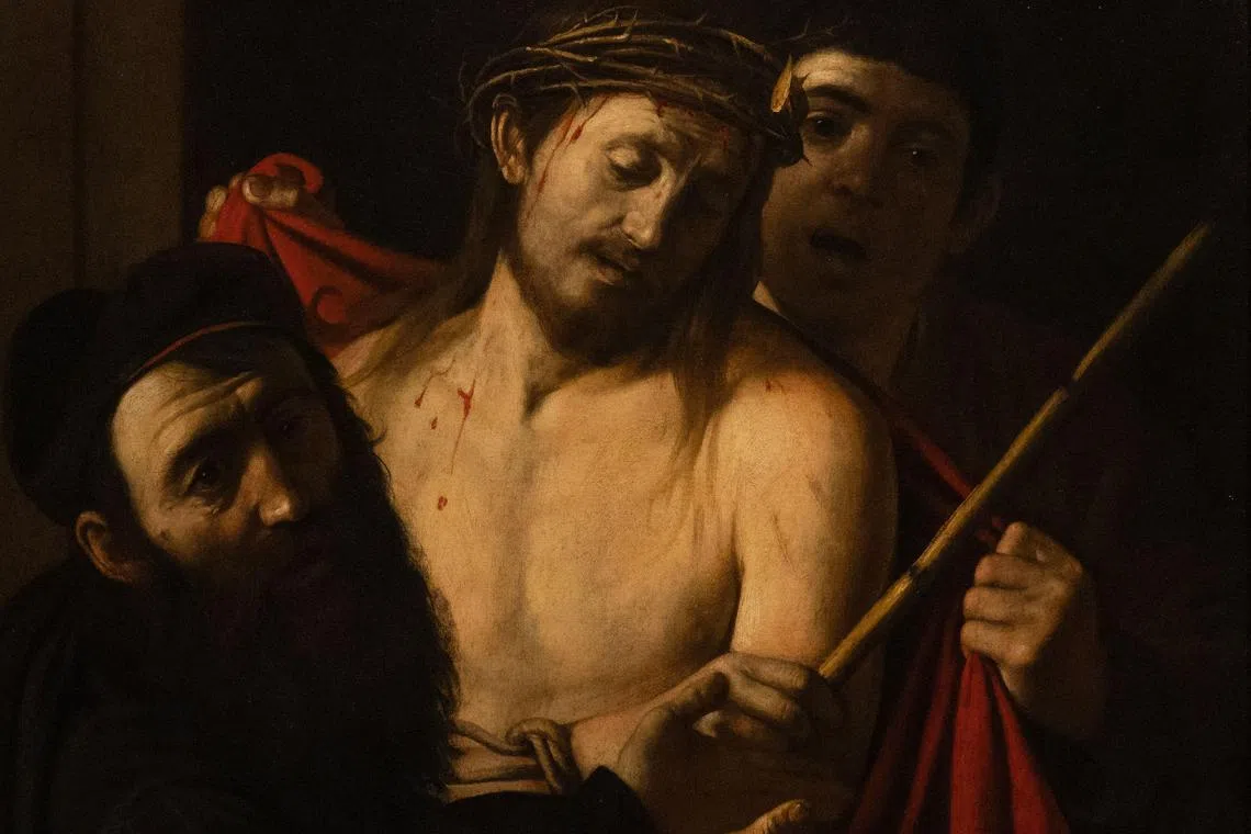 A painting by Italian master Caravaggio entitled Ecce Homo is pictured at the Prado museum in Madrid, on May 27, 2024. 