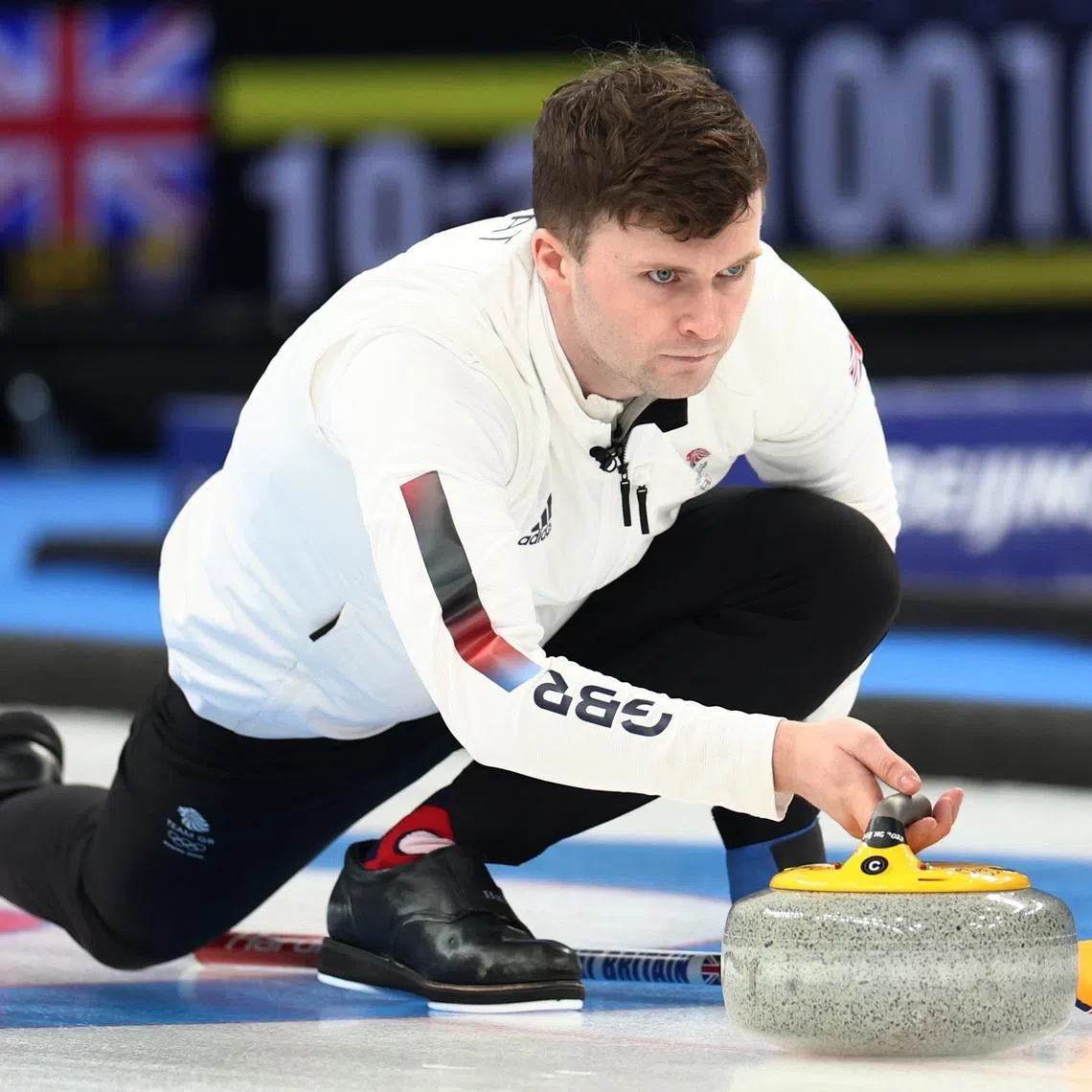 2022 Beijing Olympics - Curling - Men's Gold Medal Game - Sweden v Britain - National Aquatics Center, Beijing, China - February 19, 2022. Skip Bruce Mouat of Britain in action. REUTERS/Eloisa Lopez