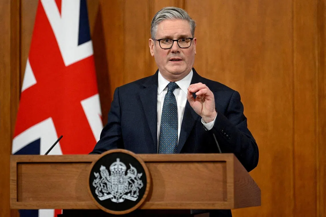 FILE PHOTO: British Prime Minister Keir Starmer gives an update on the situation in the Middle East at Downing Street Briefing Room, in London, Britain, March 05, 2026. Jaimi Joy/Pool via REUTERS/File Photo