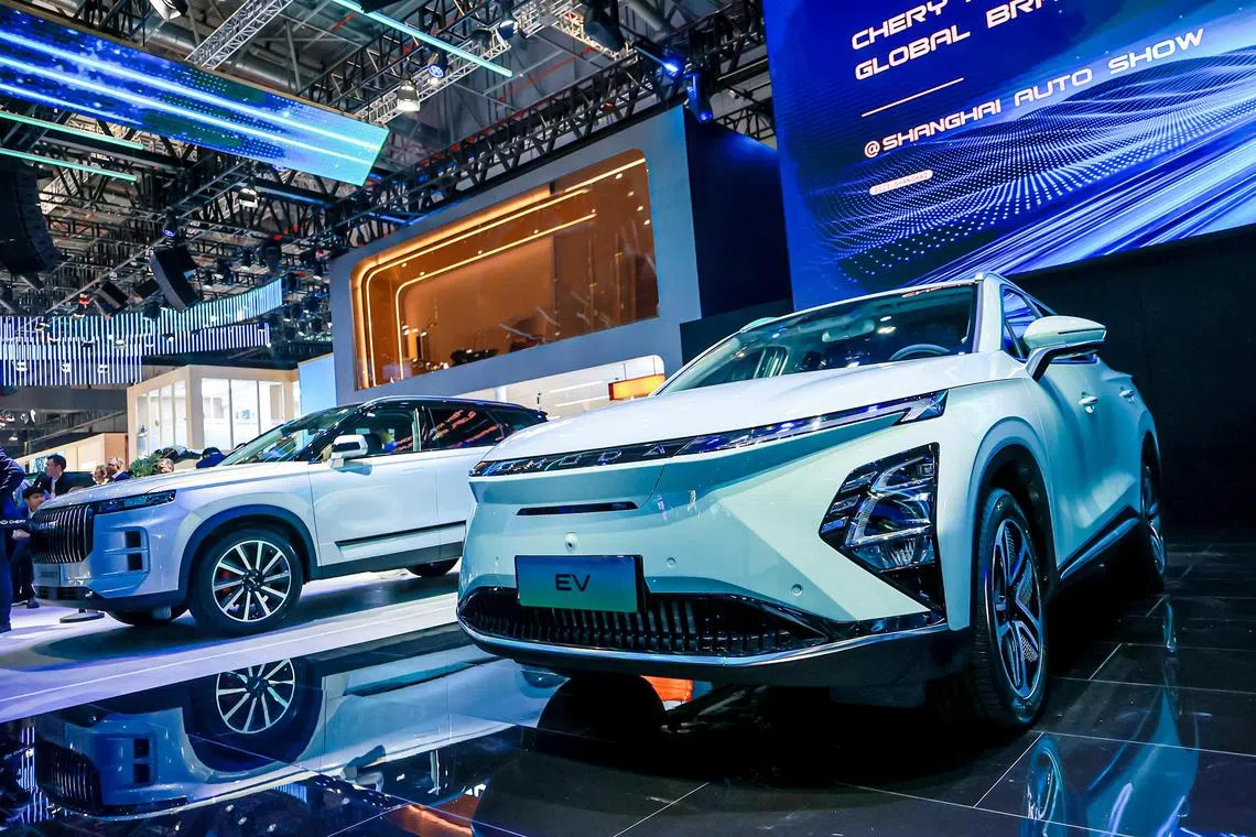 The Omoda 5 EV (foreground) and the Jaecoo 7 PHEV (background) will be launched in Singapore, marking the return of the Chery brand under Vertex Automobile.