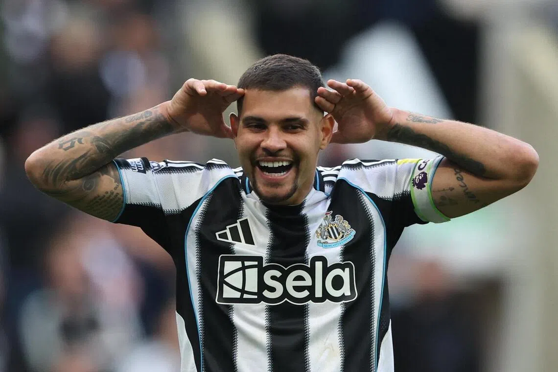 Soccer Football - Premier League - Newcastle United v West Ham United - St James' Park, Newcastle, Britain - May 17, 2026
Newcastle United's Bruno Guimaraes celebrates after the match REUTERS/Scott Heppell EDITORIAL USE ONLY. NO USE WITH UNAUTHORIZED AUDIO, VIDEO, DATA, FIXTURE LISTS, CLUB/LEAGUE LOGOS OR 'LIVE' SERVICES. ONLINE IN-MATCH USE LIMITED TO 120 IMAGES, NO VIDEO EMULATION. NO USE IN BETTING, GAMES OR SINGLE CLUB/LEAGUE/PLAYER PUBLICATIONS. PLEASE CONTACT YOUR ACCOUNT REPRESENTATIVE FOR FURTHER DETAILS..