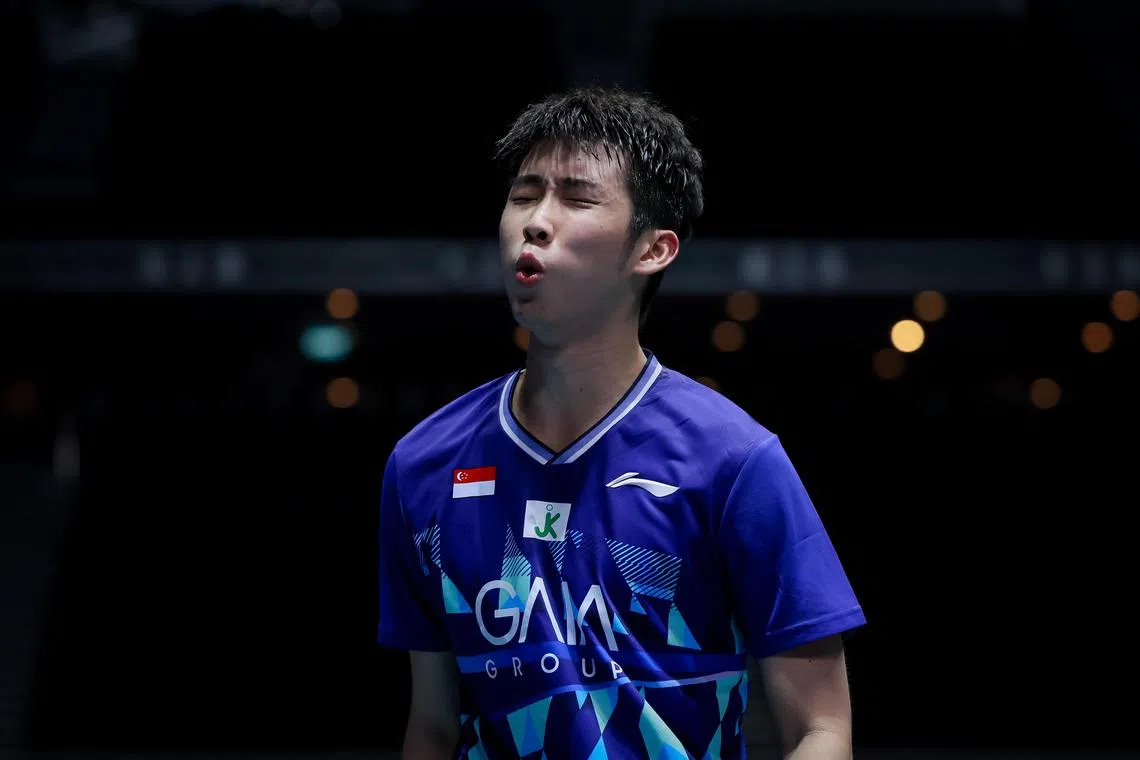 Singapore's Loh Kean Yew at the KFF Singapore Badminton Open men's singles quarter-finals held at Singapore Indoor Stadium on May 31, 2024.