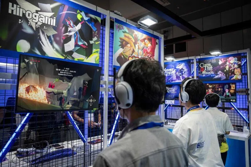 Visitors at a gaming expo in Kyoto city, 