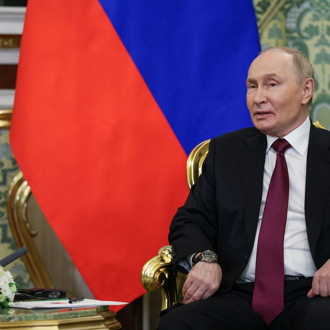 Russia's President Vladimir Putin attends a meeting with Togo's President of the Council of Ministers Faure Gnassingbe (not pictured) at the Kremlin in Moscow, Russia November 19, 2025. REUTERS/Ramil Sitdikov/Pool