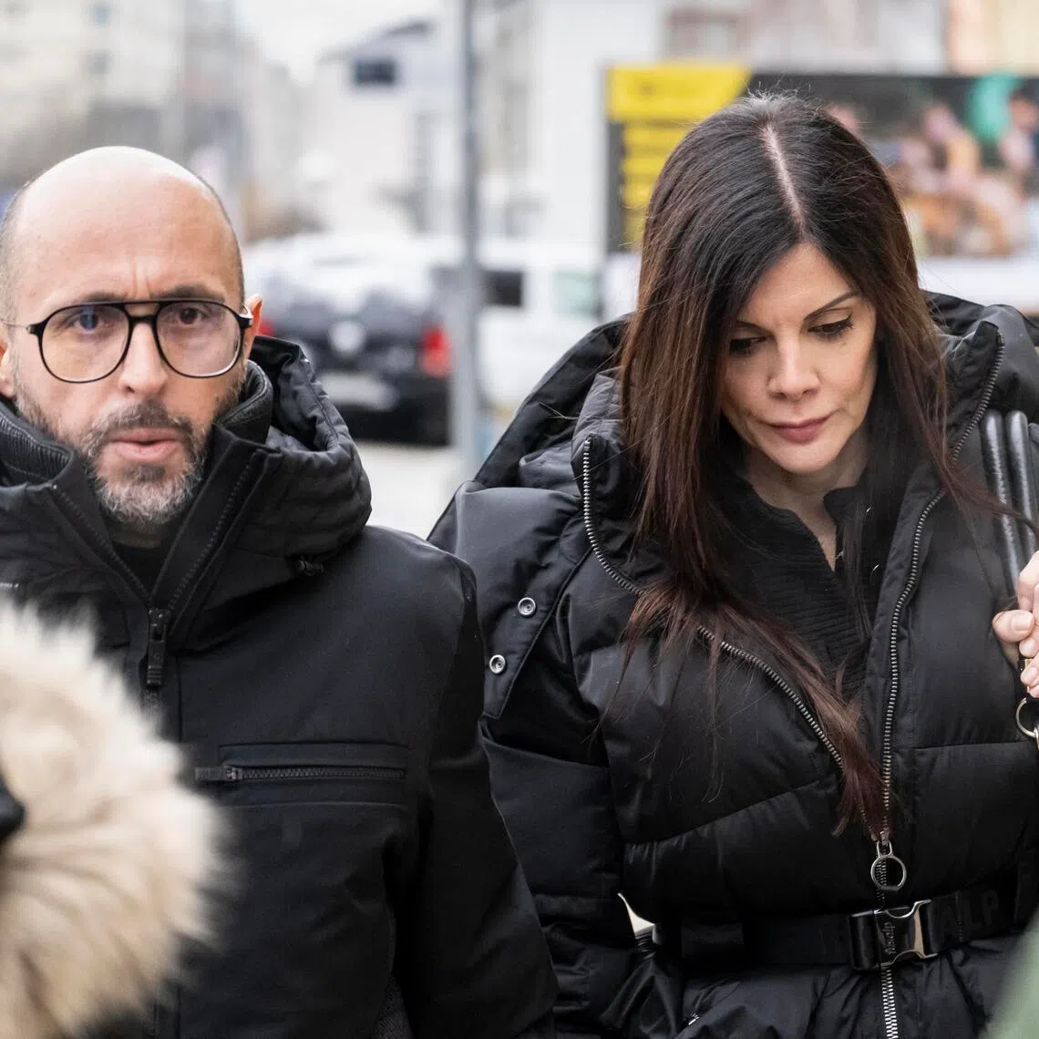 The owners of 'Le Constellation' bar in Crans-Montana, Jacques,and Jessica Moretti of France, arrive at a hearing before the public prosecutor of the canton of Valais.