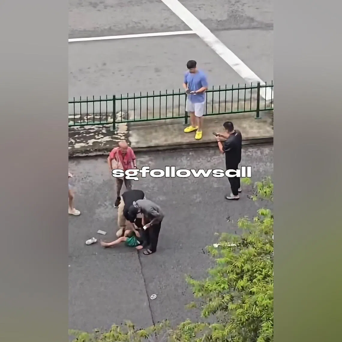 In a video posted on social media, a car can be seen at a standstill at a traffic crossing, with a child a few metres away on the road surrounded by at least five people.