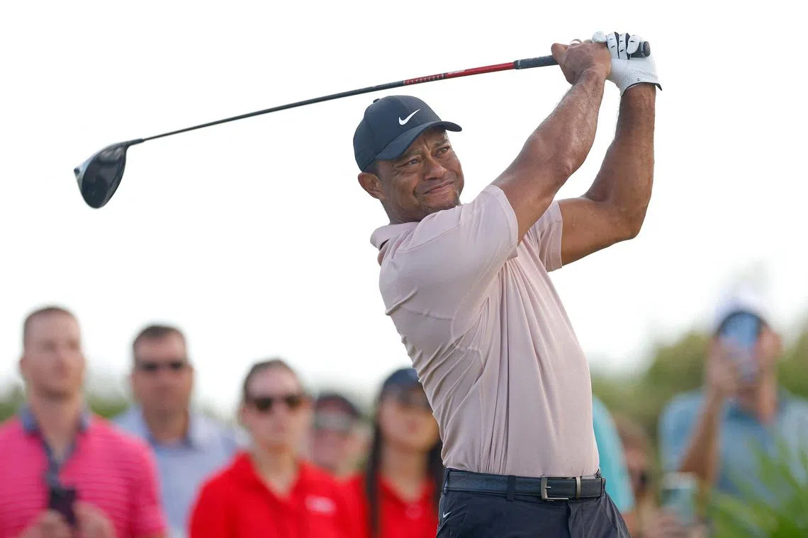 Tiger Woods playing his shot from the 15th tee during the first round of the Hero World Challenge.