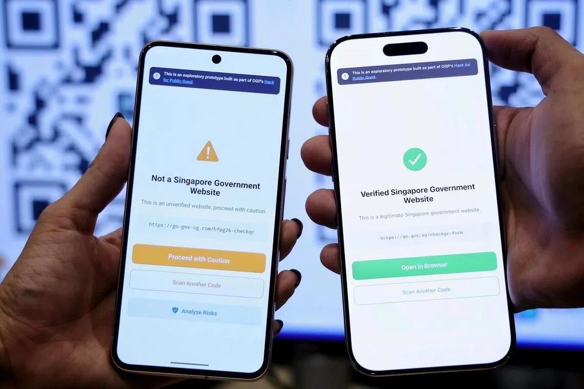 he CheckQR app can scan a QR code to validate that it is from a genuine government website, and will alert users if the site is a spoof.