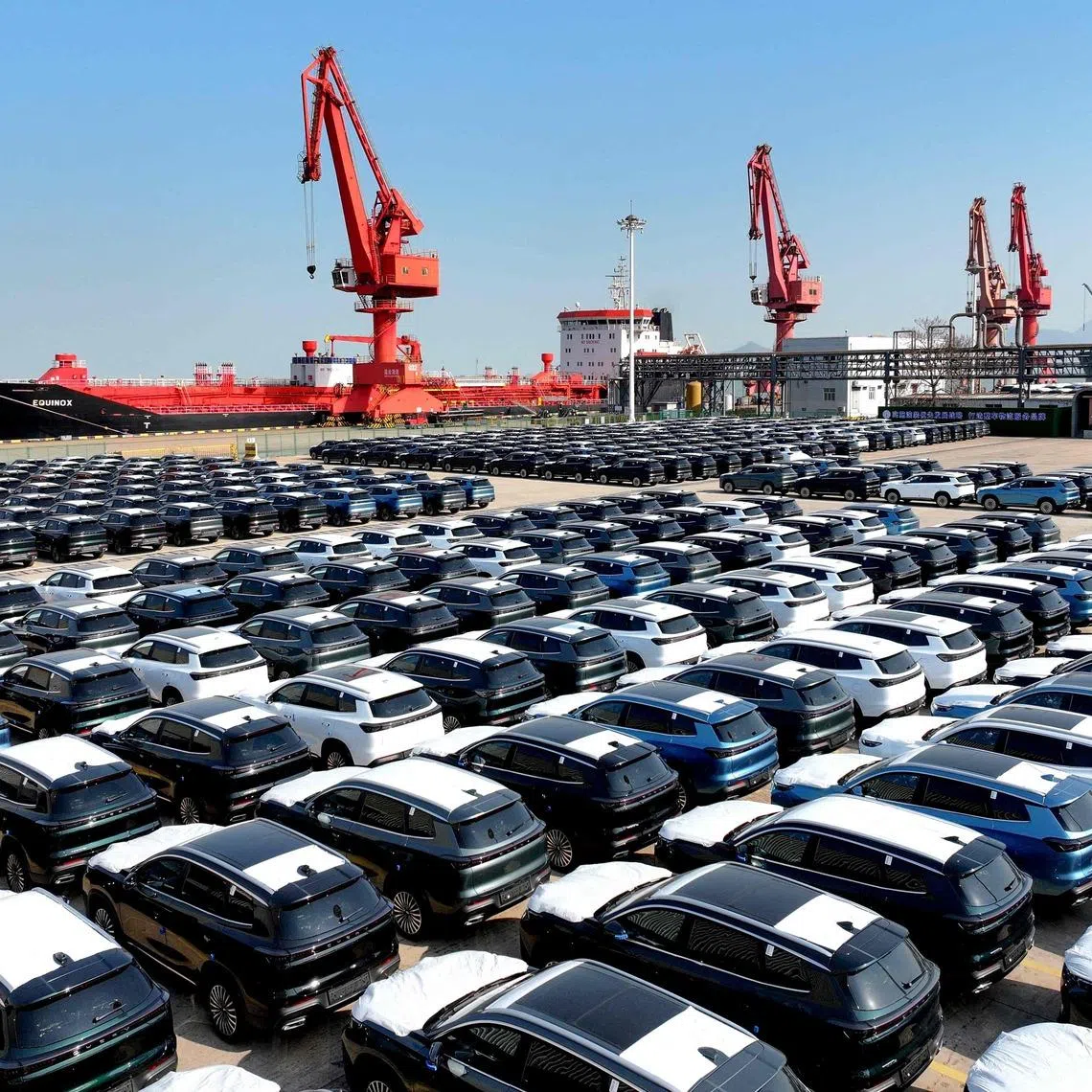 Chery cars for export are seen stacked at the port in Lianyungang, in eastern China's Jiangsu province on Jan 12.