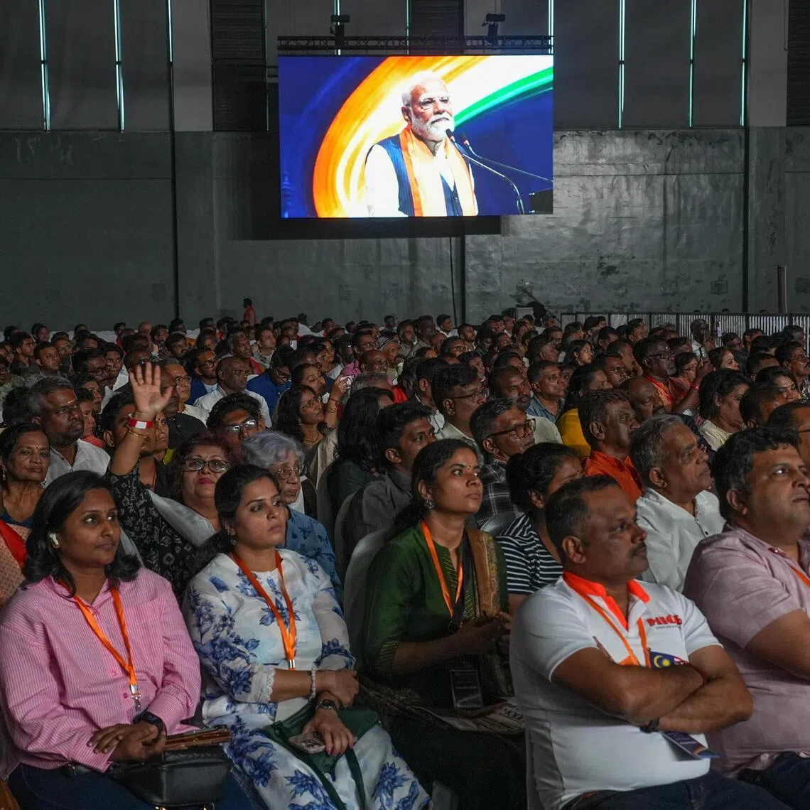 Members from the Indian community are seen as the Indian prime minister and the Malaysian prime minister attend an Indian Community Event near Kuala Lumpur, Malaysia on Feb 7, 2026.  PHOTO: EPA