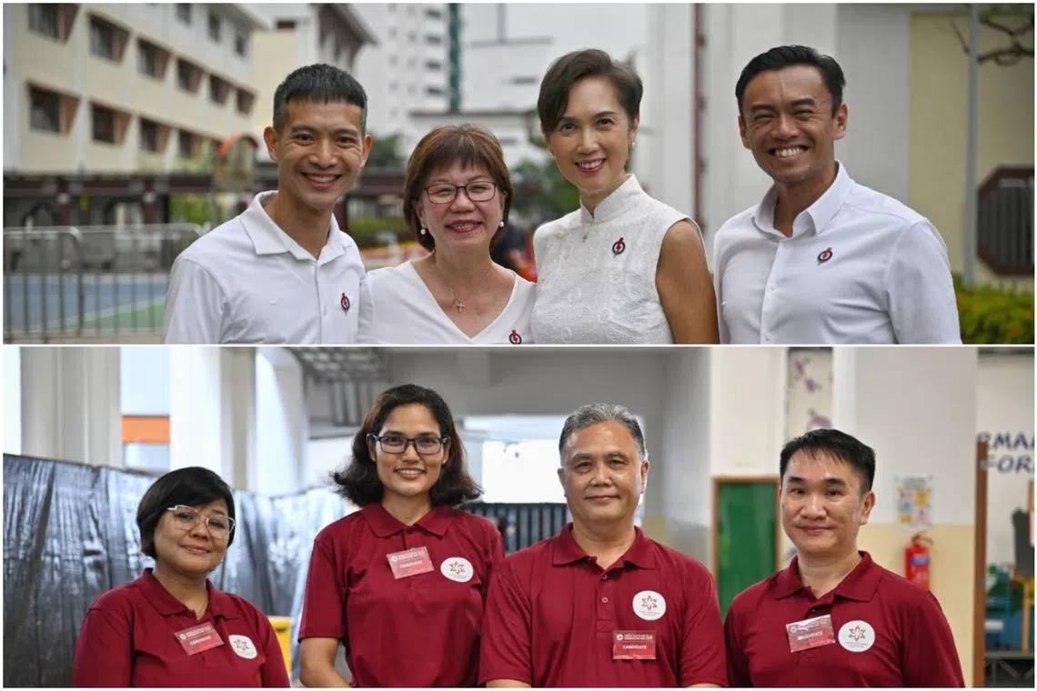 The incumbent PAP team (top) will go head-to-head with the PAR (bottom), an opposition coalition, in a battle for Jalan Besar GRC.