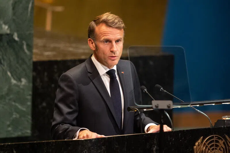 France's President Emmanuel Macron speaks during a UN Summit on Palestinians at the UN General Assembly in New York.