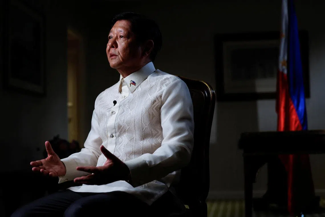 Philippine President Ferdinand Marcos Jr. speaks to Reuters during an exclusive interview at his hotel in Washington, US on May 4, 2023.