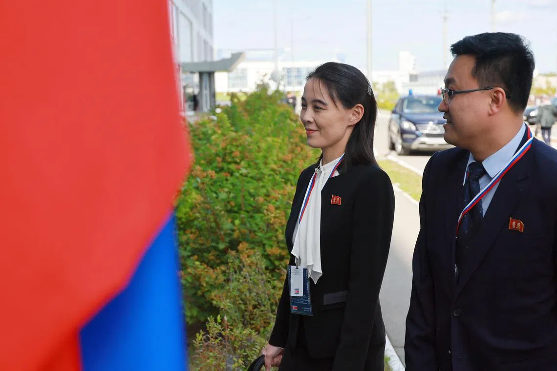 Kim Yo Jong (L), the younger sister of North Korean leader Kim Jong Un, accompanied her brother for his trip to Russia.