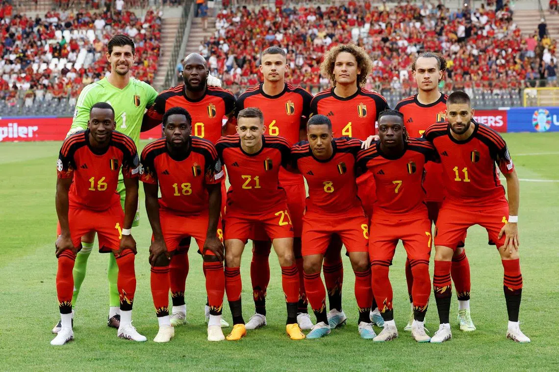 The Belgium team before their Euro 2024 qualifier against Austria at King Baudouin Stadium in Brussels on June 17, 2023. The Brussels municipal government says it cannot stage a Belgium-Israel Uefa Nations League game there owing to security and likely protests.