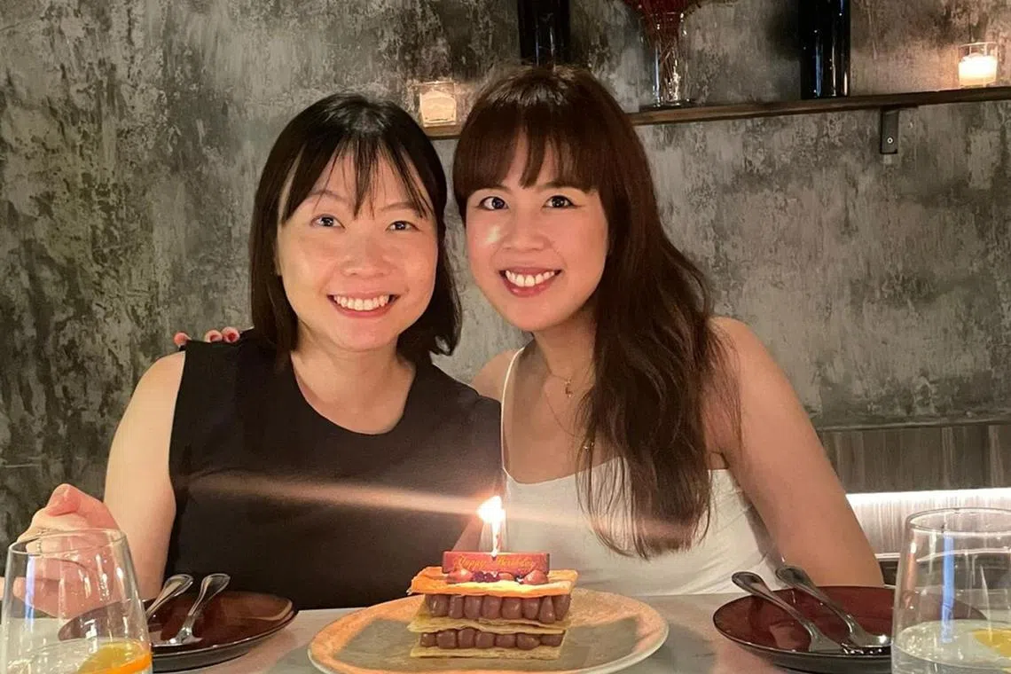 Film-maker Nelicia Low (right) with her friend, lawyer Amanda Koh, at Pasta Bar in Keong Saik Road.