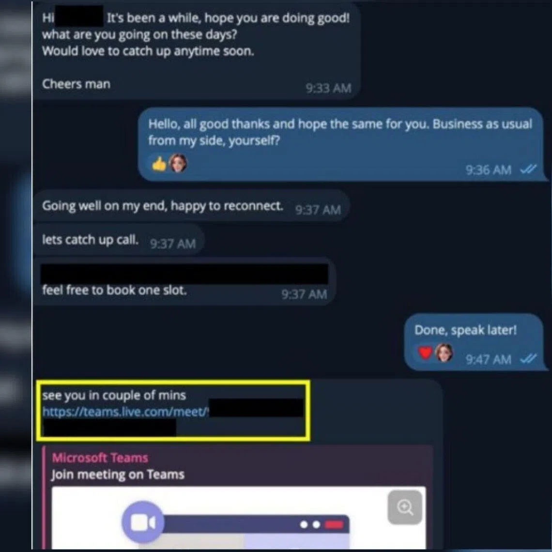 The scammer would propose a video call with the victim and share a link to join via a web browser.