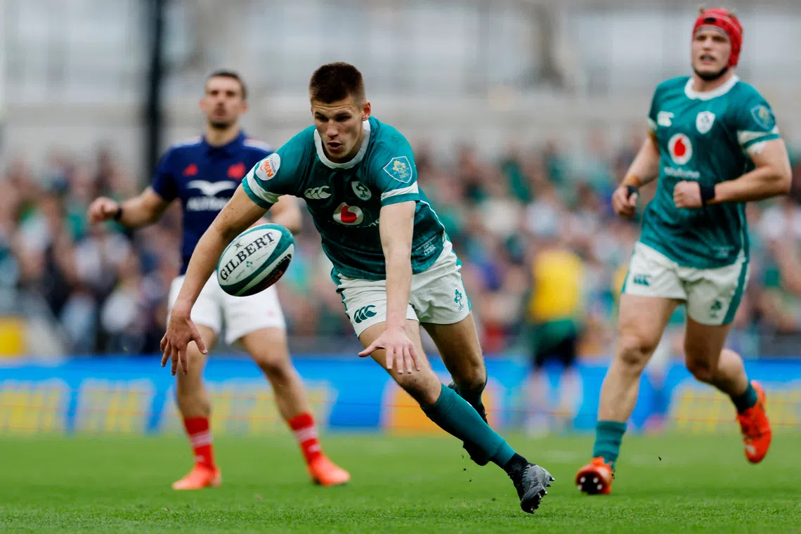 Rugby Union - Six Nations Championship - Ireland v France - Aviva Stadium, Dublin, Ireland - March 8, 2025 Ireland's Sam Prendergast in action REUTERS/Clodagh Kilcoyne