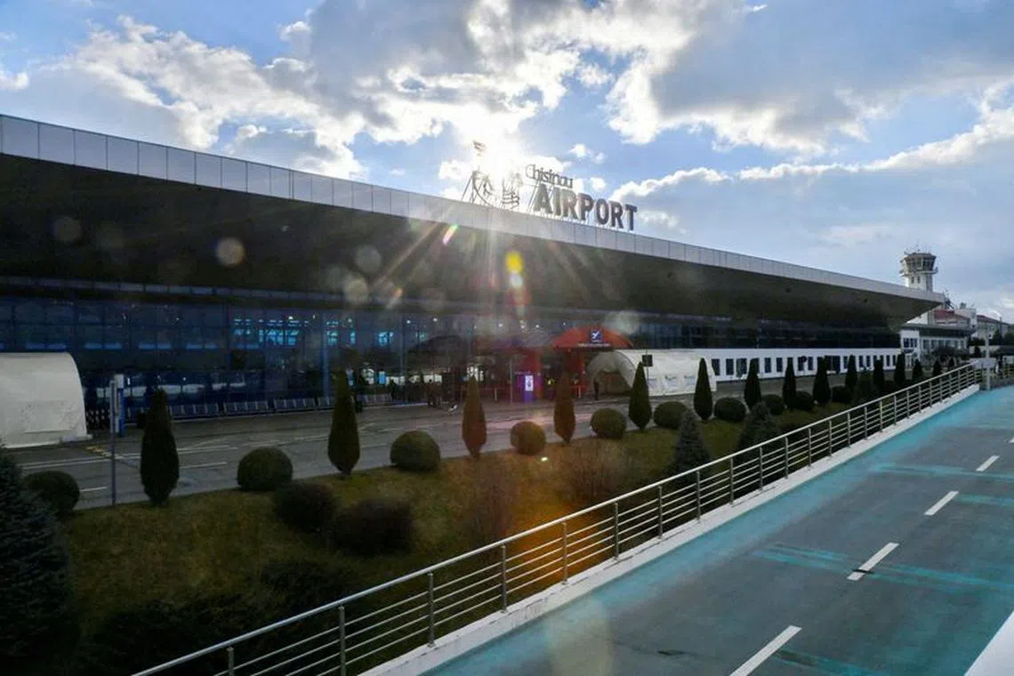 FILE PHOTO: Exterior view of Chisinau International Airport, in Chisinau, Moldova, February 14, 2023. Inquam Photos/Andrei Mardari via REUTERS ATTENTION EDITORS - THIS IMAGE WAS PROVIDED BY A THIRD PARTY. ROMANIA OUT. NO COMMERCIAL OR EDITORIAL SALES IN ROMANIA/File Photo