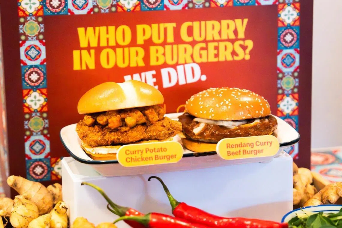 Two burgers from the collaboration are Curry Potato Chicken Burger and Rendang Curry Beef Burger.