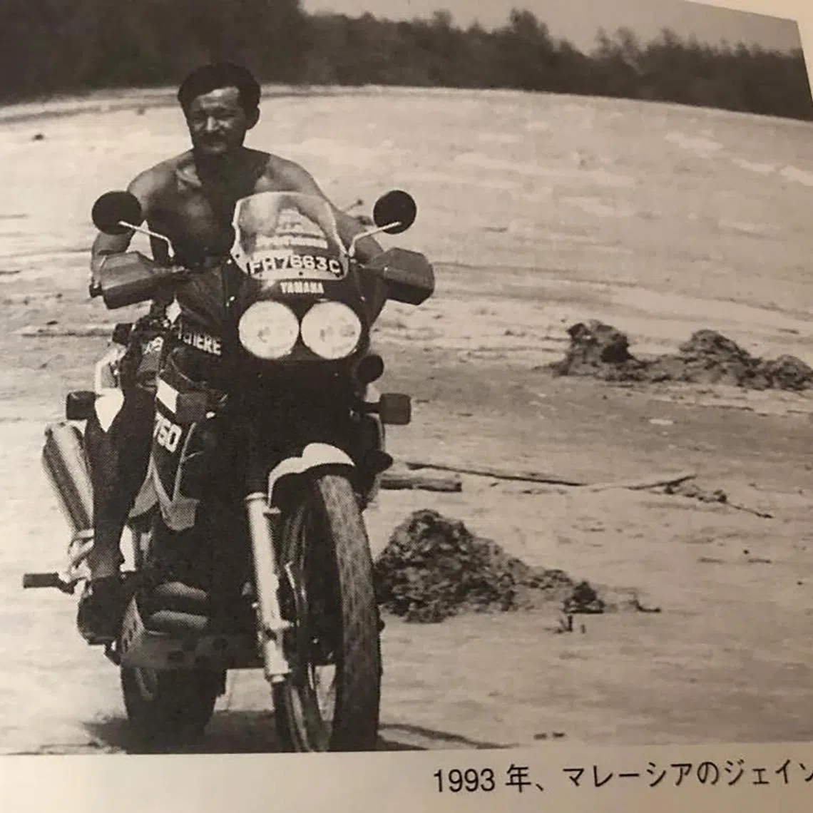 sycrash18/18c - Mr Hajime Nishino riding a motorbike in Desaru, Malaysia in 1993. Credit: Ms Atsuko Nishino
