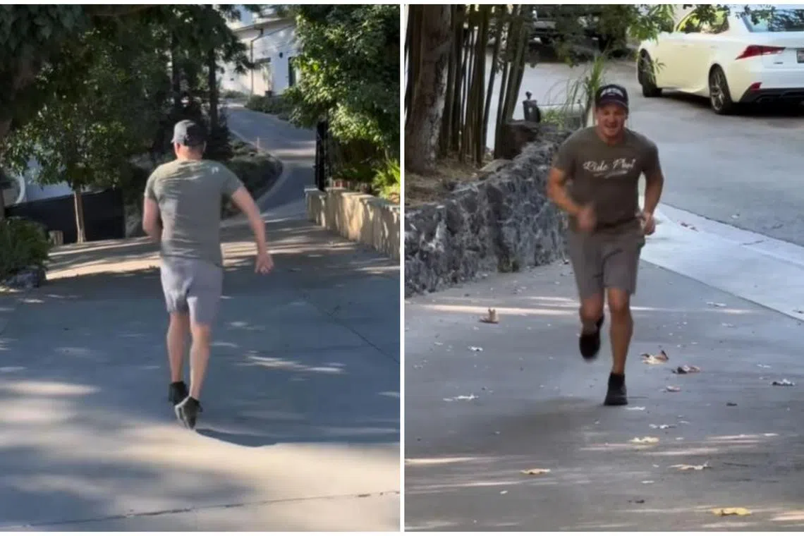 Jeremy Renner shared on social media a video of himself skipping down a driveway before jogging up the road. 