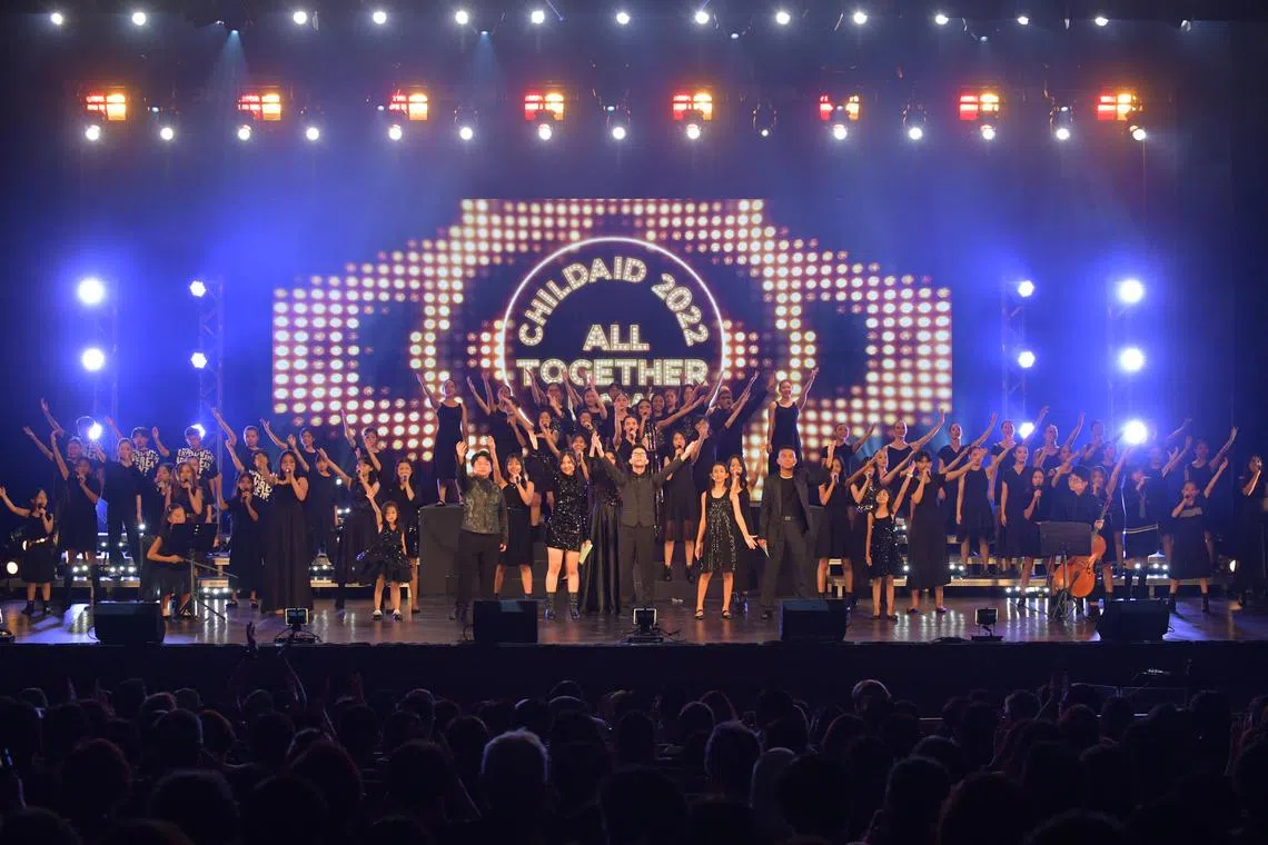 Performers at the ChildAid 2022 concert held at the National University of Singapore Cultural Centre on Dec 13. Themed All Together Now, the 18th edition of the charity concert was organised by The Straits Times and The Business Times.
