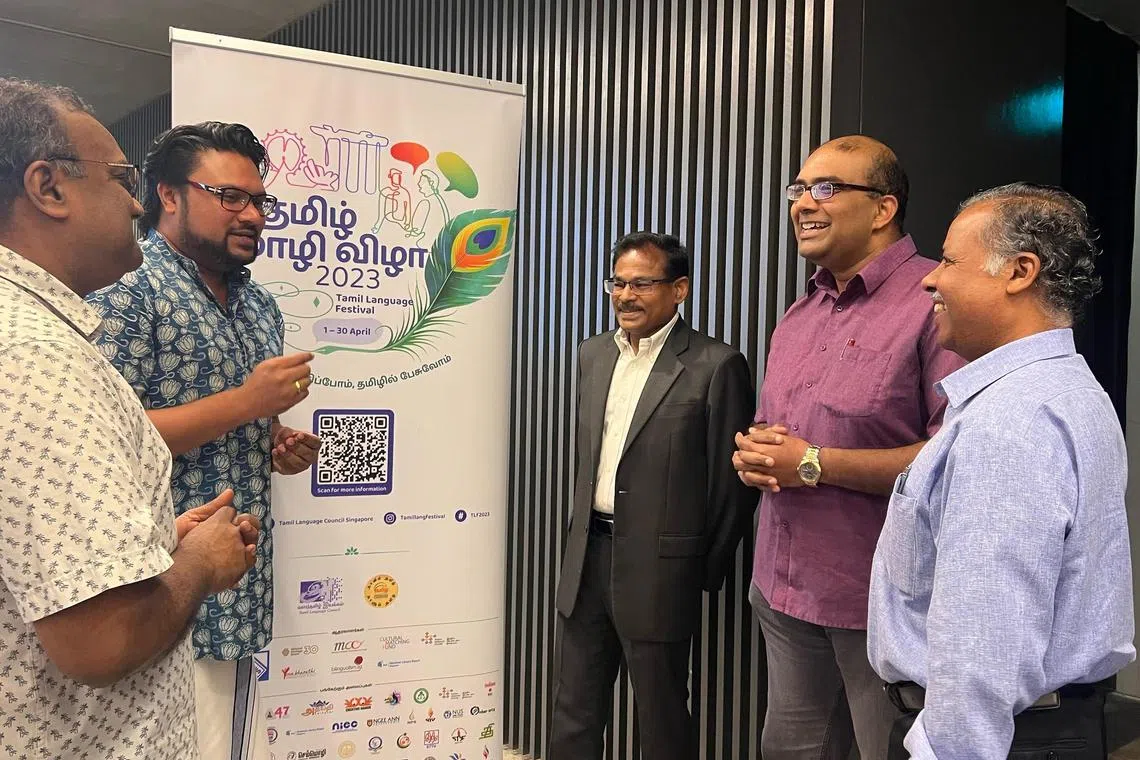 sftamil14 - Members of the Tamil Language Council, which is spearheading the Tamil Language Festival with its community partners- Left to right:
Mr Azhagiya Pandiyan, 
Mr Karthikeyan Somasundaram
Mr S Manogaran (Chairman)
Mr Narayanan SNV
Mr J Manickavasagam

Credit - Tamil Language Council